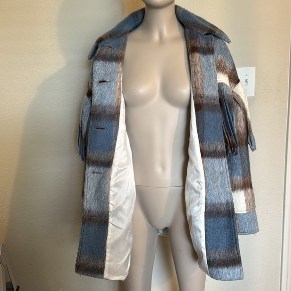 ASOS WHITE wool plaid coat with fringe, size 4 NWOT - Picture 12 of 14
